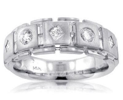 1.75 Ct. TW Mens Bezel Set Round & Princess Diamond Wedding Band in 14 kt. Link Style Ring