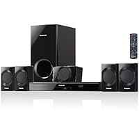 Panasonic 1000 Watts 5.1 Channel Virtual Surround Effect DVD Home Theater 3D Cinema Surround Sound Entertainment System with 1 Center Channel Speaker, 4 Satellite Speakers, Subwoofer, DVD Player, Remote Control, Dolby Digital Decoder, HDMI with Audio Return Channel, VIERA Link, Optical Input, Digital Synthesizer Tuner, 30 FM Radio Station Presets & Front Panel USB Music Port to Connect & Play Your iPod & iPhone