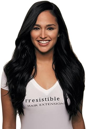 IRRESISTIBLE ME 1 piece Clip in Hair Extensions Jet Black (Color #1) - 100% Human Remy (Remi) Hair clip ins - Straight 1 Weft Set Clips - Signature Quad Weft - 24 Inches 80 grams (quad-1-24-80)