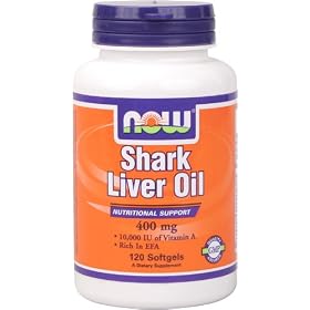 Now Foods Shark Liver Oil(400mg) Vitamin A(10.000IU) 120 Softgels