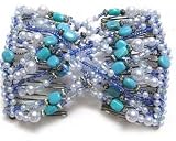 Hair Bling Turquoise Aqua and Pearls Hugger Double Beaded Comb 30002