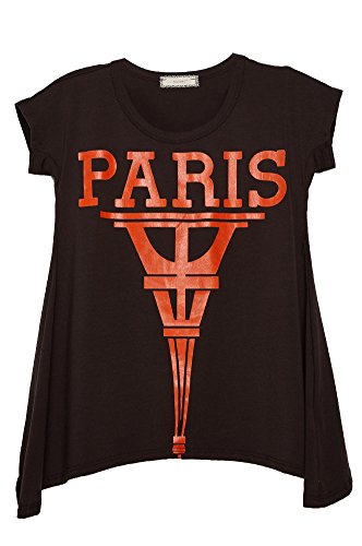 Big Girls Kids Brown Paris Short Sleeve Sporty Tee Top USA