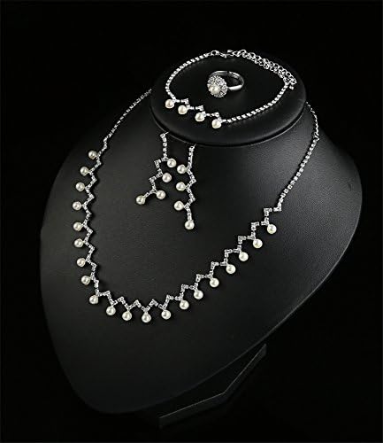TIDOO Jewelry Womens Fashion 33+16 CM Length 1 Strand Necklace And 4.5CM Pearl Earring 16+10CM Bracelet And Ring 4 Pcs Jewelry Set With Simulated Crystals And Pearls Trendy Elegance Best Gift For Mother's Day Lover Party Wedding Anniversary Engagement Valentine's Day And Christmas
