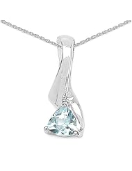 0.50 Carat Genuine Blue Topaz Sterling Silver Pendant Necklace. 18"