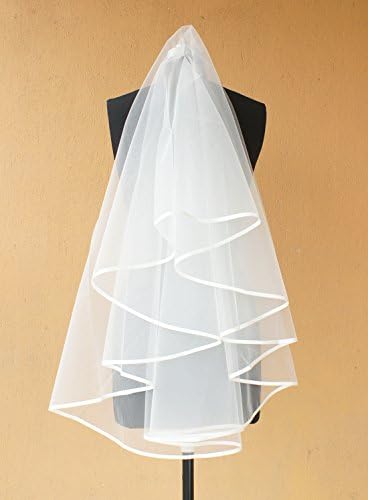 1 Tier Layer Tulle Fingertip Bridal Wedding Veil with Ribbon Edge -V20