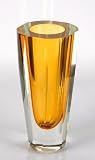 Sommerso "Faced Cut" Golden Amber Blown Art Glass Vase T1016 (A53-2)