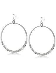 ABS By Allen Schwartz "Deco Delight" Silver Tone Pave Large Round Gypsy Earrings
