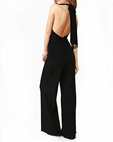 2015 Women Chiffon Casual Black Sleeveless Lady Jumpsuit Halterneck Romper Bgwe (L)