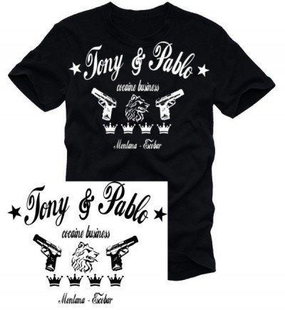 PABLO & TONY cocaine business ESCOBAR & MONTANA schwarz T-SHIRT