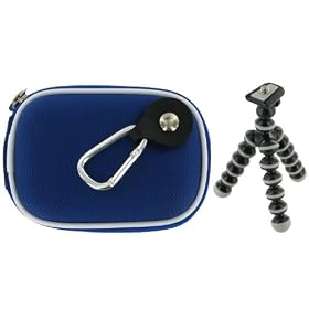 rooCASE 2n1 Nylon Hard Shell (Dark Blue) Case with Memory Foam and Premium Tripod for Flip Ultra Camcorder 2nd Generation Black