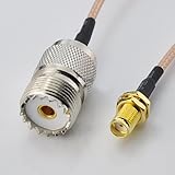 DHT Handheld Antenna Cable for Wouxun Baofeng Quasheng Linton - Adapter for UHF Base and Mobile Antennas - SMA Female to UHF SO-239 Female Connectors 6''