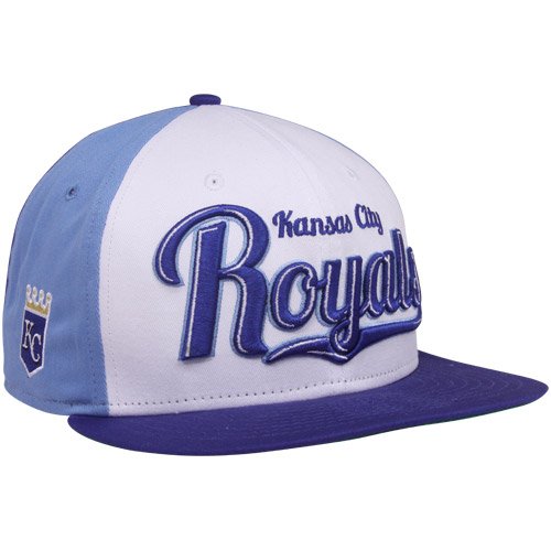 New Era Kansas City Royals White-Light Blue-Navy Blue 9FIFTY Script Wheel Snapback Adjustable Hat