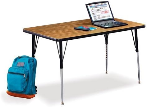 DMW 48"W x 24"D Adjustable Height Melamine Utility Table, Medium Oak Top/Chrome & Black Legs