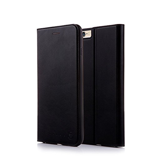 Nouske iPhone 6/6S Flip Folio Wallet Stand up Credit Card Holder Leather Case Cover Holster/Magnetic Closure/TPU bumper/360 Full Body protection, Black