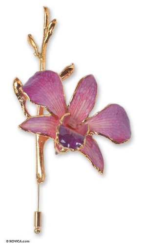 Natural orchid gold-plated stickpin 4 L
