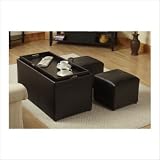 Convenience Concepts Sheridan Faux Leather Storage Bench with 2 Ottomans, Espresso