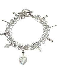 Runs with Vampires Dazzling Sterling Silver Cubic Zirconia Heart Charm Bracelet