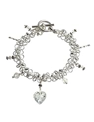 Runs with Vampires Dazzling Sterling Silver Cubic Zirconia Heart Charm Bracelet