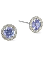 14K White Tanzanite Gemstone and Diamond Halo Stud Earrings (1.20 cttw)