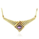 14K Yellow Gold Amethyst Diamond Necklace 16