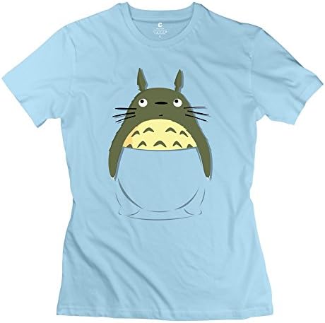 Women's Tees-Funny Totoro In A Pocket Tee Size L SkyBlue