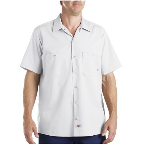 Dickies Occupational Workwear LS535WCS 2XLT Polyester/ Cotton Men's Short Sleeve Industrial Work Shirt, 2X-Large Tall, White and Charcoal Stripe