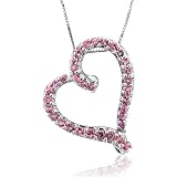 14k White Gold Heart Shaped Pink Tourmaline Color Gem Stone Pendant Necklace, TW: 1.00 carat
