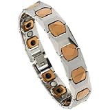 Tungsten Carbide Magnetic Therapy Bracelet, 2-Tone Rose Gold & Gun Metal w/ H & Cushion Links , 1/2 in. (13mm) wide, 7.75 inches long