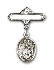 Sterling Silver Baby Badge with Our Lady of Consolation Charm and Polished Badge Pin