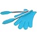 Heat Resistant Grilling BBQ Useful 2pc Set, Silicone Glove for Cooking, Baking, Smoking & Potholder, Unisex Size and Silicone Stainless Steel Kitchen Food Cooking 12 Inch Tongs, Best Gift (Blue)