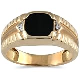 Men's Onyx and Diamond Ring in 10K Yellow Gold