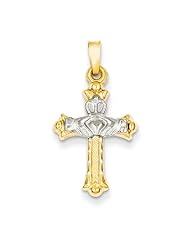 14k Two Tone Gold Claddagh Cross Pendant. Metal Wt- 0.75g