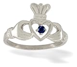 14K White Gold Genuine Round Sapphire Celtic Claddagh Ring