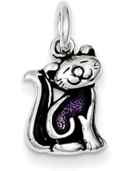 Sterling Silver Rhod Enameled Purple Cat Charm. Metal Wt- 1.37g