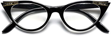 Women's Vintage Inspired Mod Fashion High Pointed Tip Rhinestone Clear Lens Cat Eye Glasses/Sunglasses (Black/Clear)