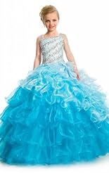 Girls Applique Crystal Lace Beaded Crystals Chiffon/Taffeta/Tulle Flower-Girl Dress 
