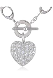 Sterling Silver Cubic Zirconia Pave Heart Toggle Necklace, 18" (0.96 cttw)