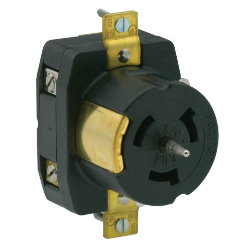 Leviton CS6369 50 Amp, 125/250 Volt AC, Black & White Locking Flush Mount Receptacle, Industrial Grade, Grounding, California-Style, Black