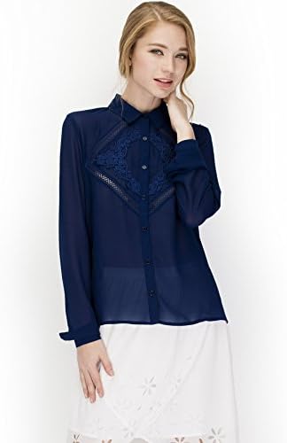 NAKED ZEBRA WOMEN'S DIAMOND SHAPED PATCH ATTACHED FRONT CASUAL SHIRT NAVY SMALL