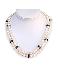 Blue Pearls - White and black cultured Pearl 2 strand Necklace - BPS 1010 O