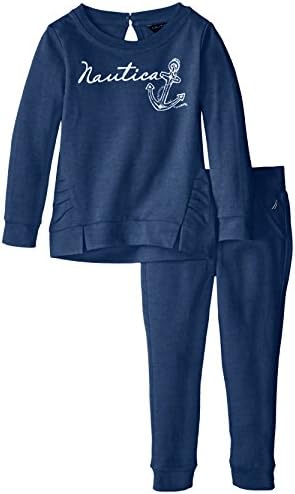 Nautica Little Girls' 2 Piece French Terry Set, Blue Heather, 3T