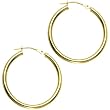 Solid 14KT Yellow Gold 2mm 1 Inch Hoop Earrings