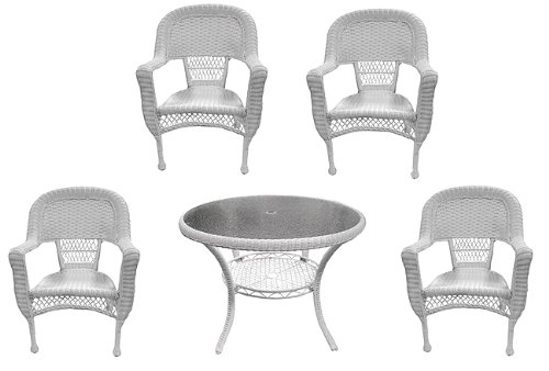 5-Piece White Resin Wicker Patio Dining Set - Table and 4 Chairs product image