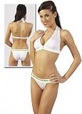 Cottelli Neckholder Bikini - weiß mit grüner Verzierung - Gr. S - M - L - XL
