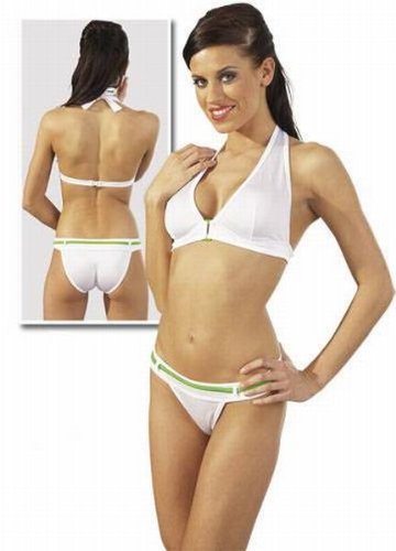 Produkt-Bild: Cottelli Neckholder Bikini - wei&szlig; mit gr&uuml;ner Verzierung - Gr. S - M - L - XL