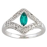 0.50ct tw Natural Diamond (SI Clarity , GH color) and Created Green Emerald Ring in 14K White Gold
