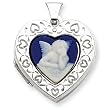 Sterling Silver Angel Cameo 21mm 2-frame Heart Locket