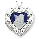 Sterling Silver Angel Cameo 21mm 2-frame Heart Locket