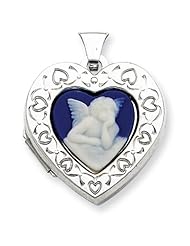 Sterling Silver Angel Cameo 21mm 2-frame Heart Locket