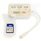 【 3ヶ月保証 】【 SDカード 4GB付き 】SD カード 4GB （クリアケース入り） ＋ iPad air/iPad4/iPad miniios7対応 Lightning カードリーダー&USB HUB×3 SD(HC) MS DUO M2 T-Flash マルチコネクション キット